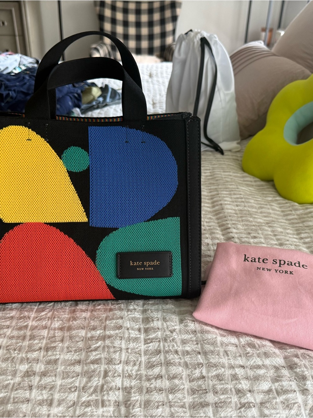 kate spade Black Canvas Satchel with Bright Geometric Panels